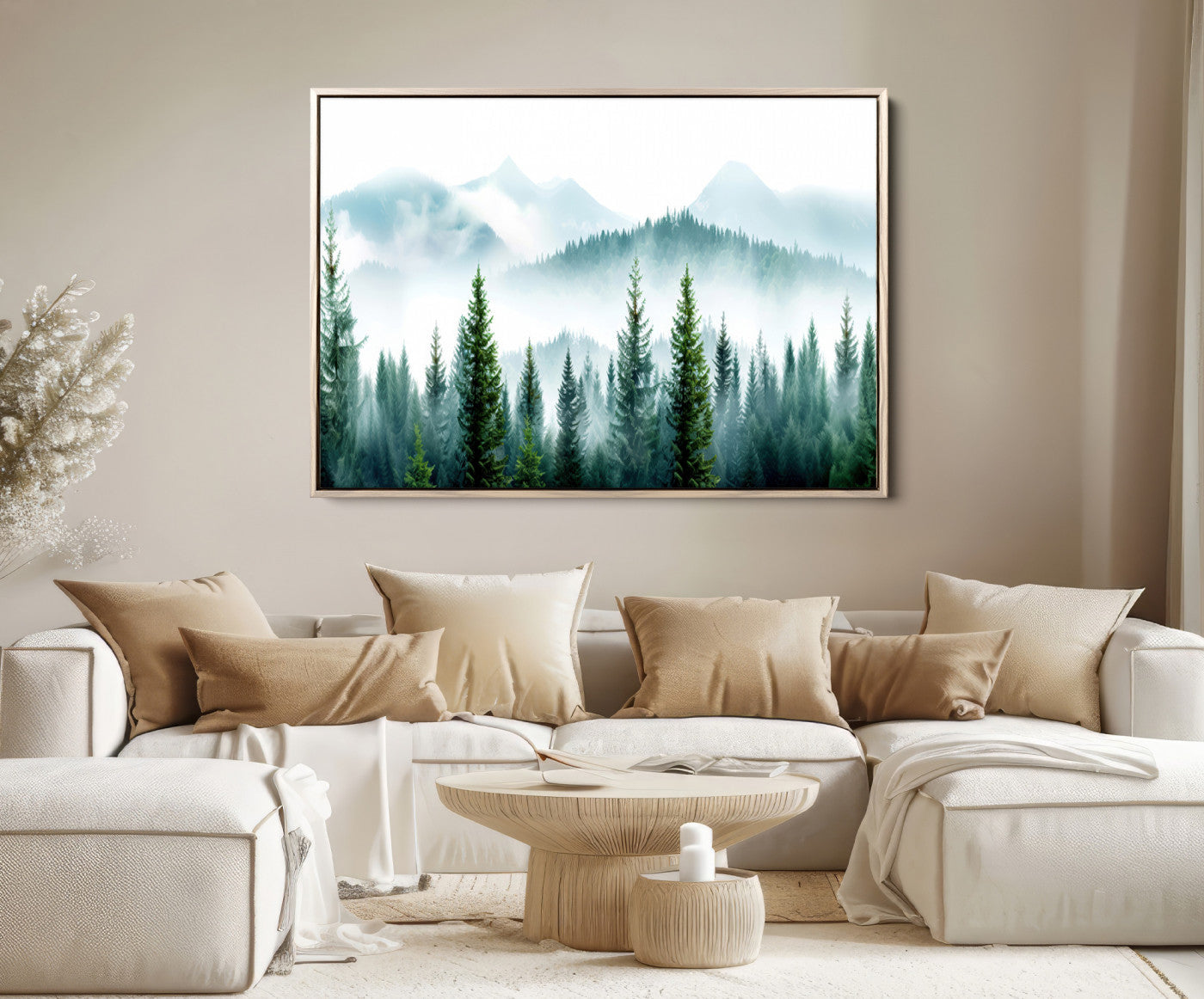 Pine Forest Wall Art Canvas Print – Misty Mountains Foggy