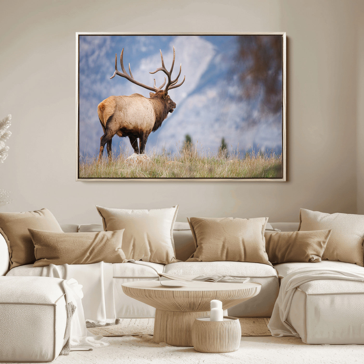 Mountain Elk Wall Art Canvas Print – Framed Rustic Wildlife
