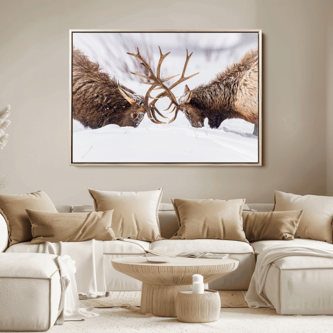 Dramatic Elk Antler Battle Wall Art Canvas Print – elk
