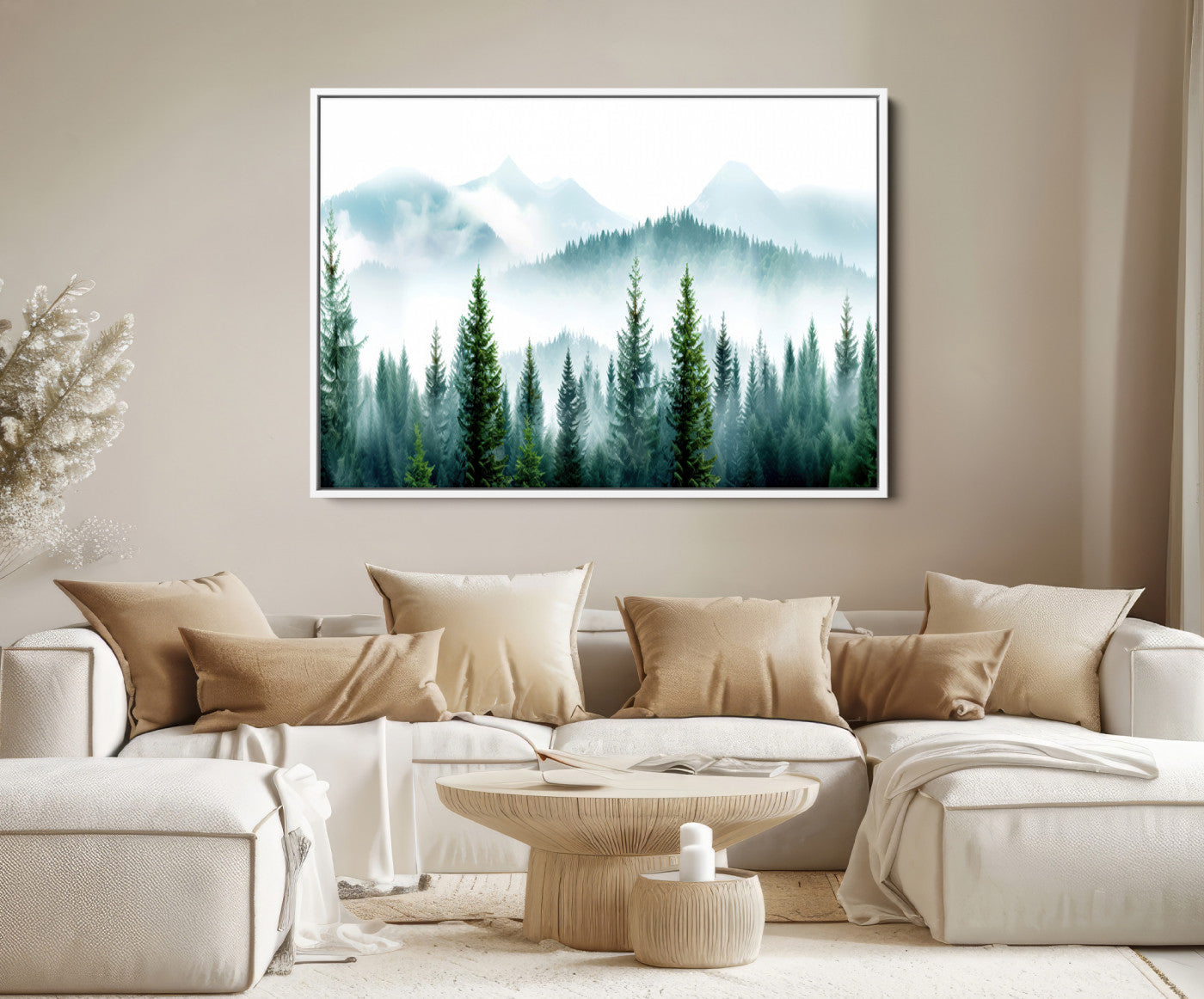 Pine Forest Wall Art Canvas Print – Misty Mountains Foggy