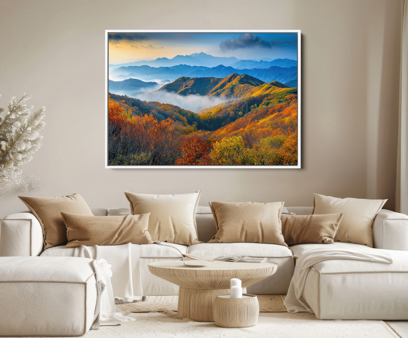 Autumn Mountains Wall Art Canvas Print – Foggy Peaks