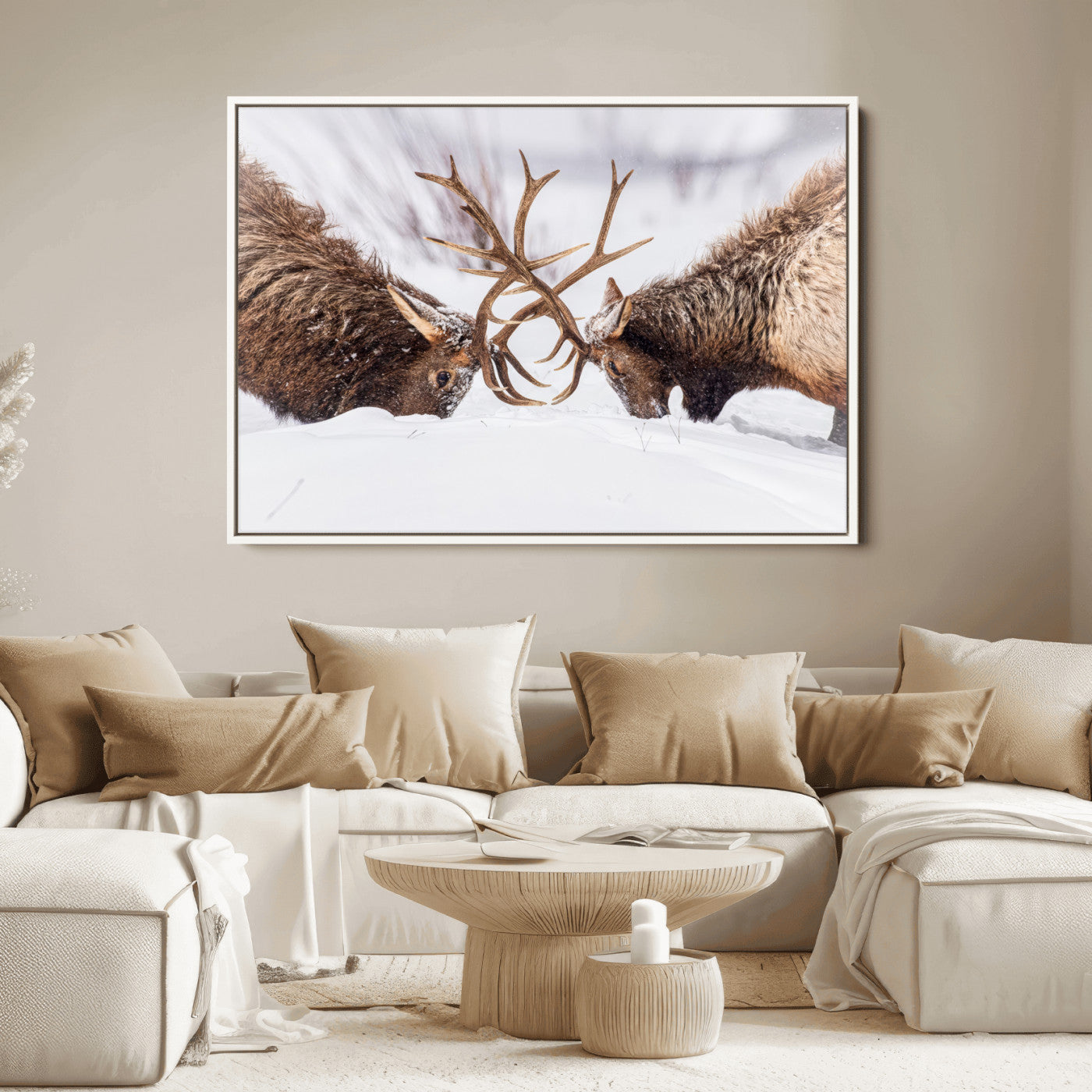Dramatic Elk Antler Battle Wall Art Canvas Print – elk
