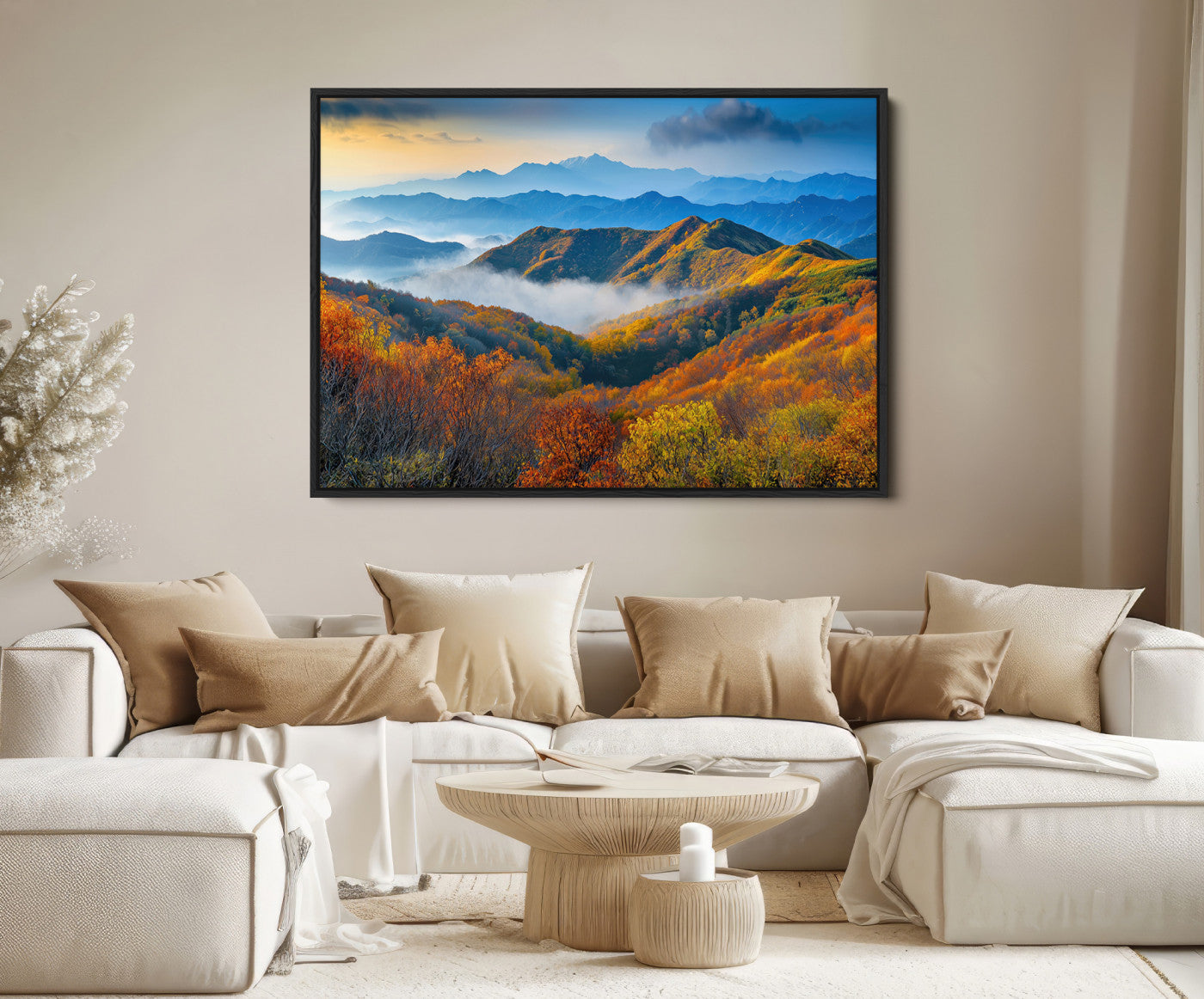 Autumn Mountains Wall Art Canvas Print – Foggy Peaks