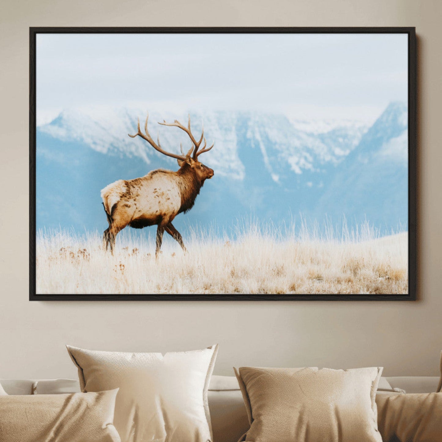 Mountain Elk Wall Art Canvas Print – Framed Rustic Wildlife