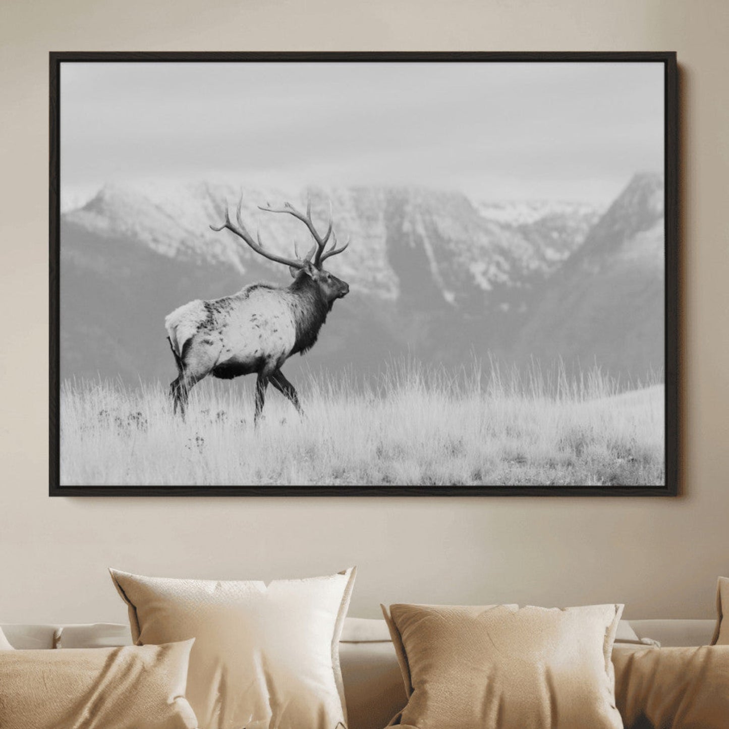 Elk Photography Wall Art Canvas Print, Framed Mountain