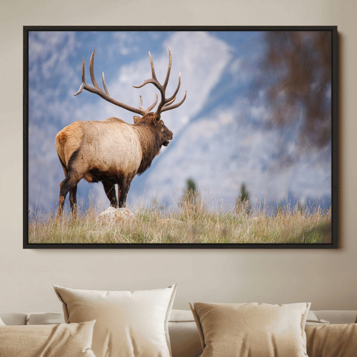 Mountain Elk Wall Art Canvas Print – Framed Rustic Wildlife