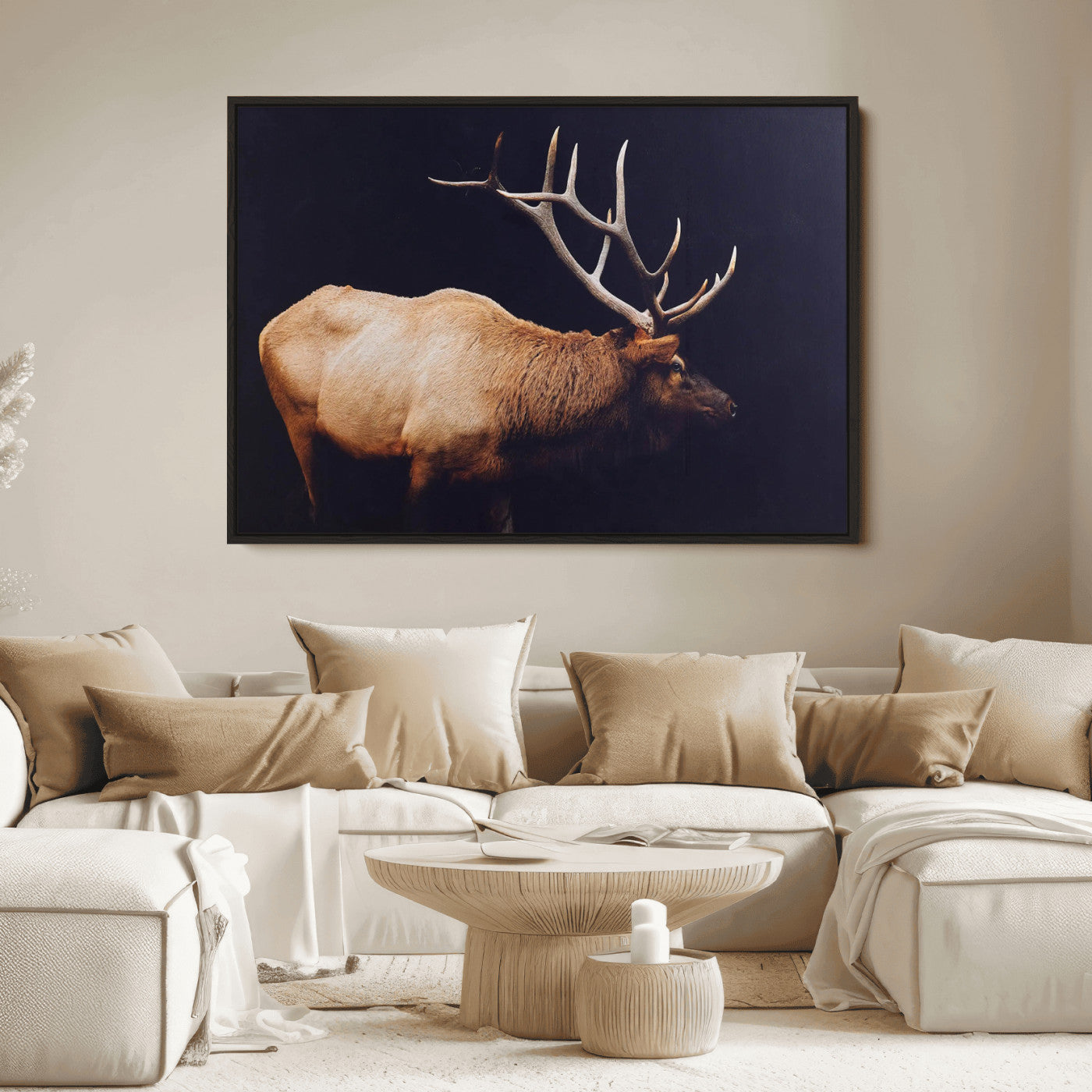 Bull Elk Decor Wall Art Canvas Print – Framed Elk