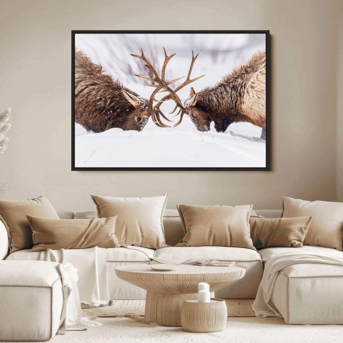 Dramatic Elk Antler Battle Wall Art Canvas Print – elk