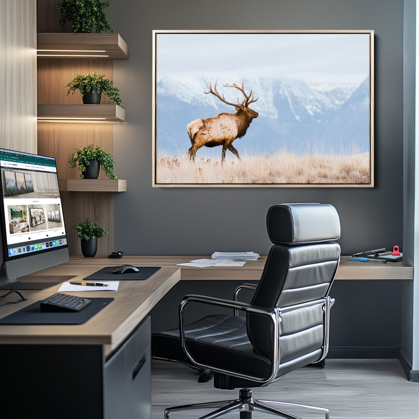 Elk Wall Art Canvas Print – Framed Mountain Wildlife Art