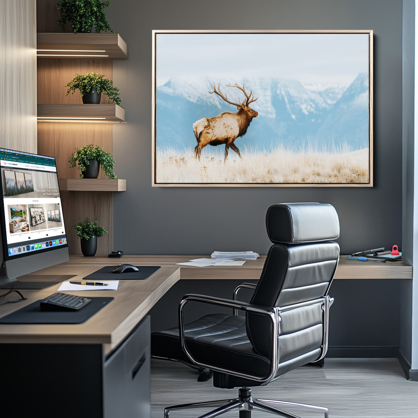 Mountain Elk Wall Art Canvas Print – Framed Rustic Wildlife