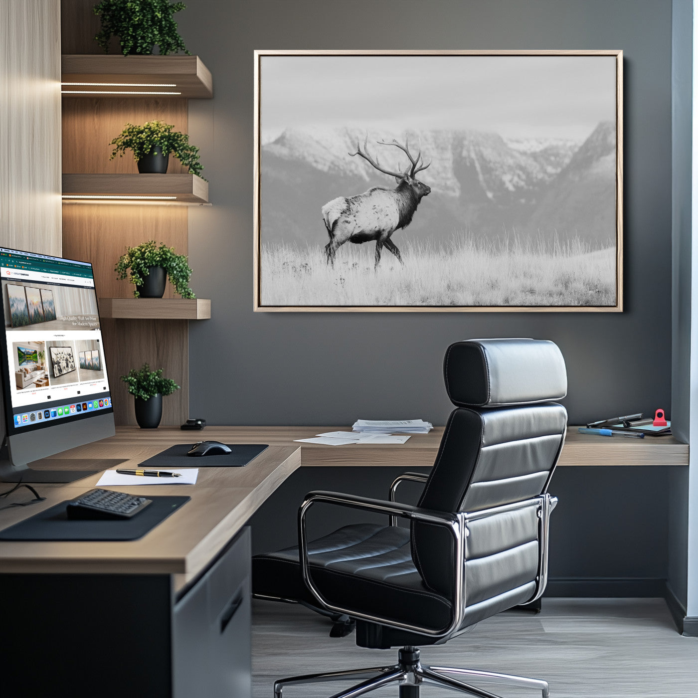 Elk Photography Wall Art Canvas Print, Framed Mountain