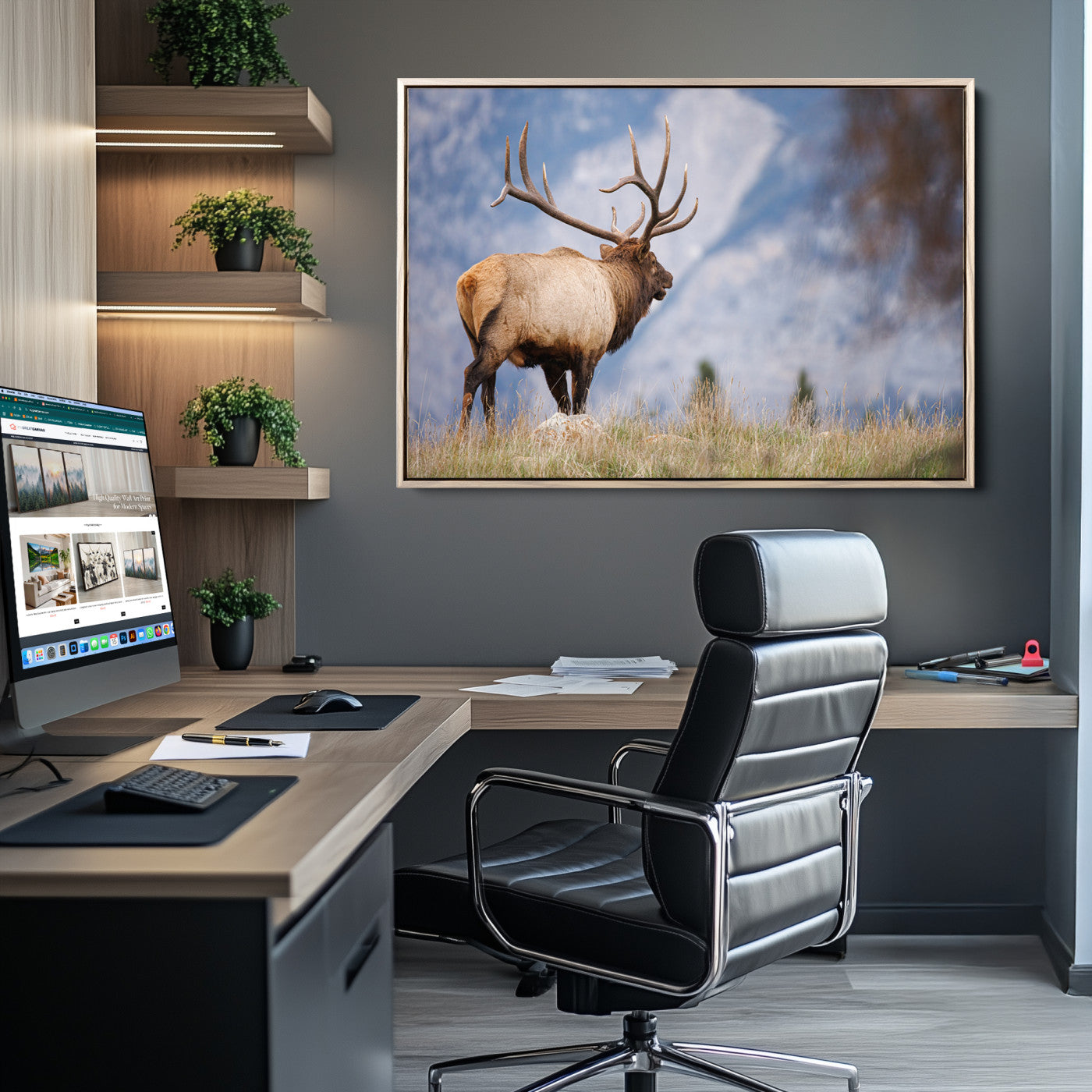 Mountain Elk Wall Art Canvas Print – Framed Rustic Wildlife