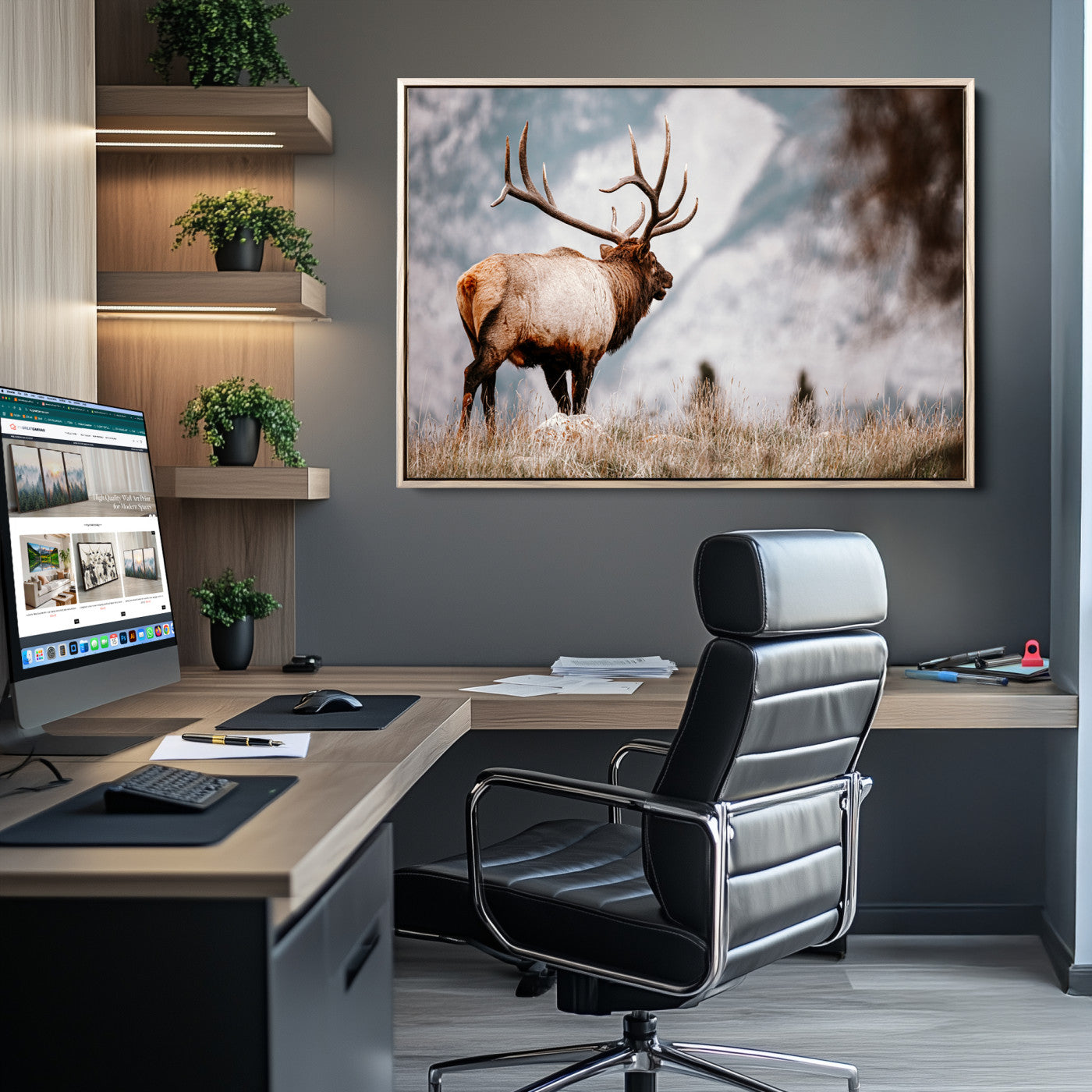 Elk Photography Wall Art Canvas Print – Framed Mountain
