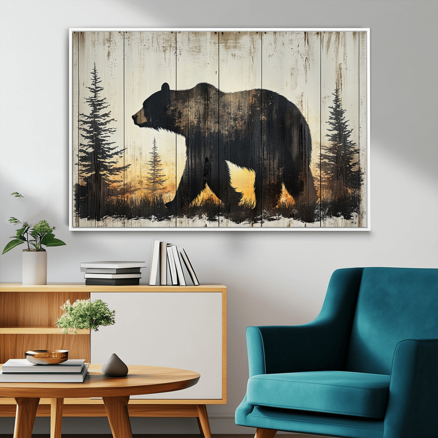 Vintage Bear Wall Art Canvas Print for Farmhouse - Mountain
