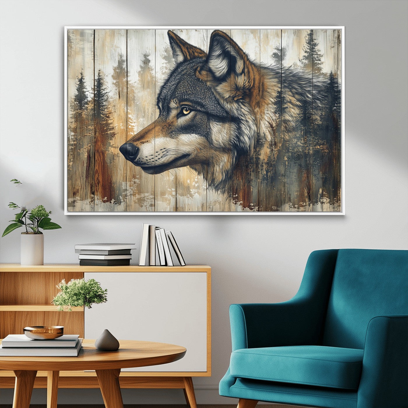 Rustic Wolf Wall Art Canvas Print – Vintage Woodland