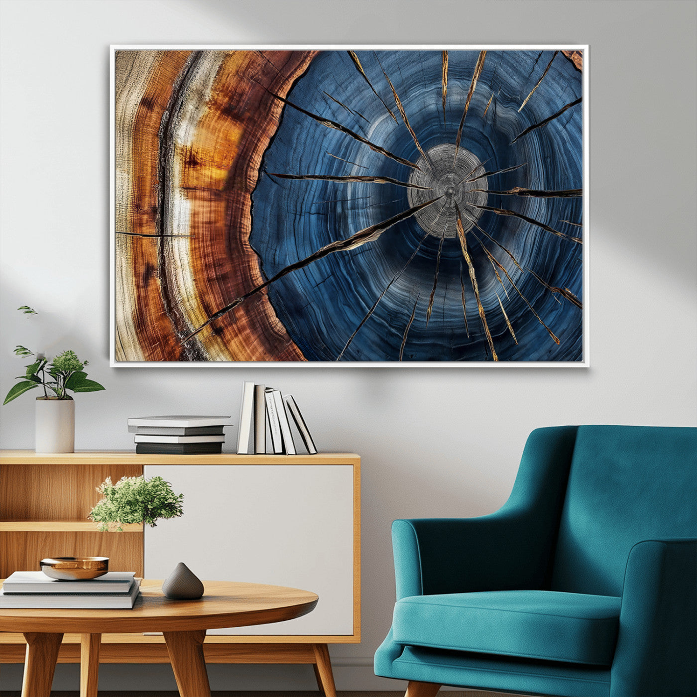 Framed Abstract Tree Ring Wall Art Print Natural Rustic Wood