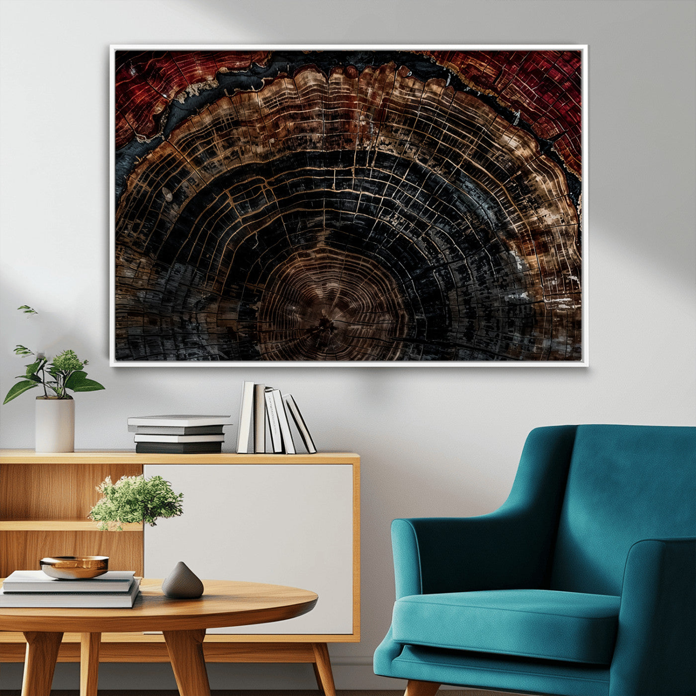 Dark Wood Ring Wall Art Canvas Print – Framed Abstract Tree