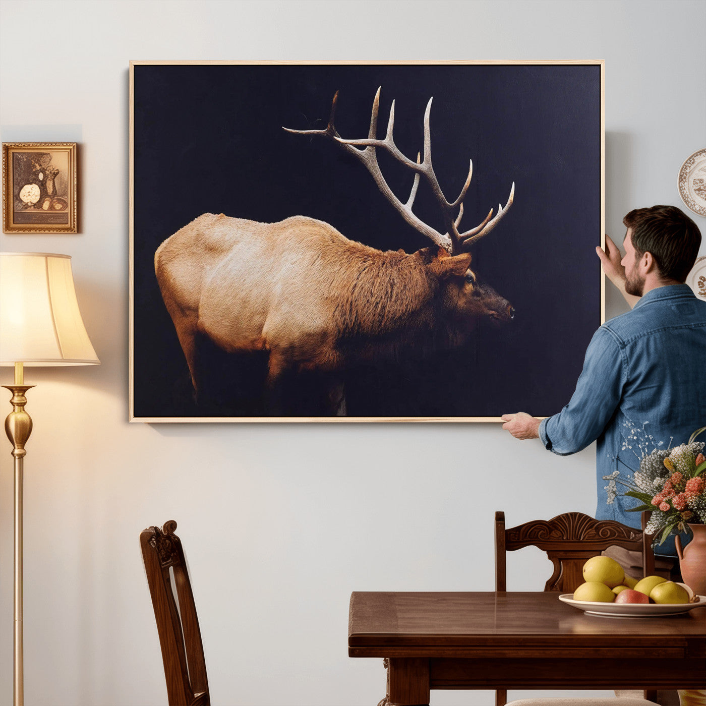 Rustic Elk Wall Art Canvas Print – Framed Moody Wildlife Art