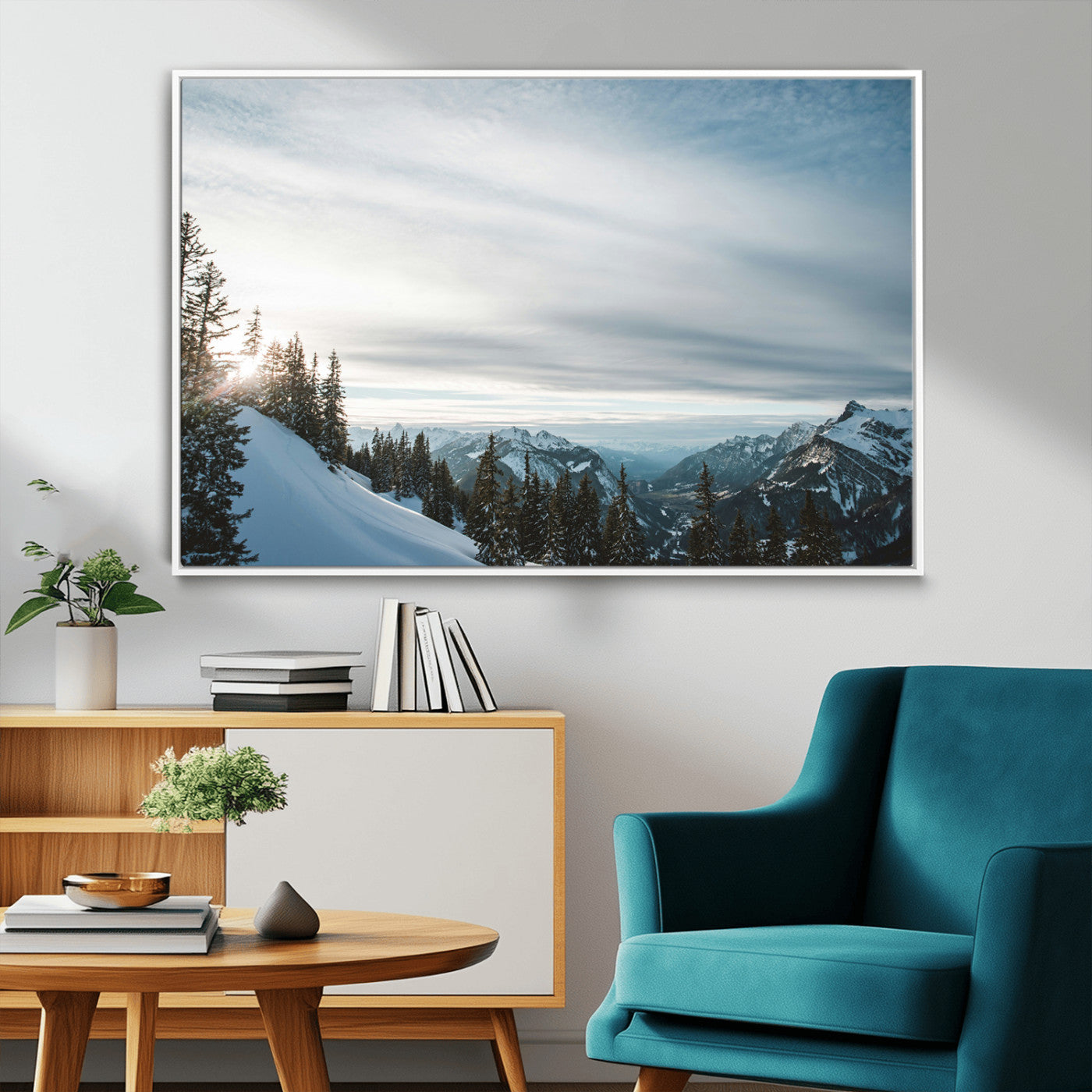 Snowy Mountains Wall Art Canvas Print – Framed Alpine