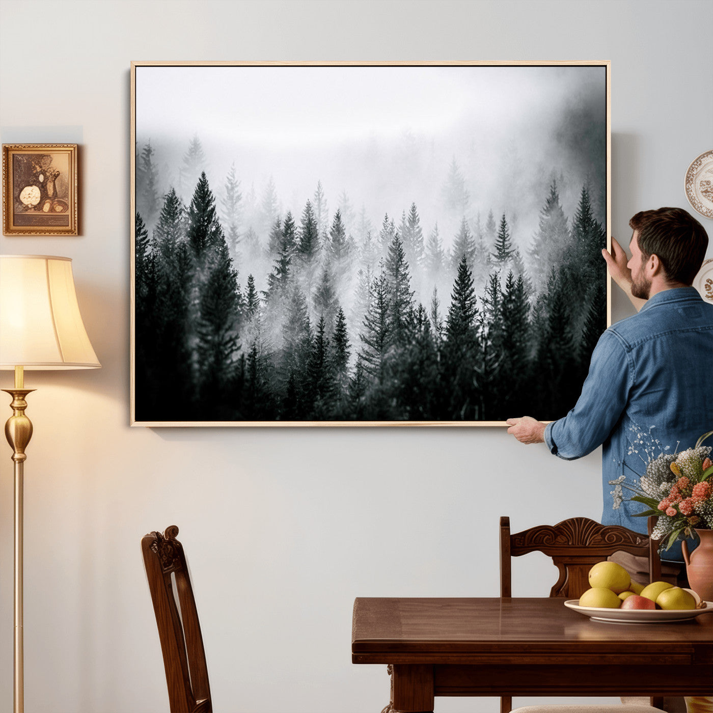 Foggy Forest Wall Art Canvas Print – Mountain Woodland