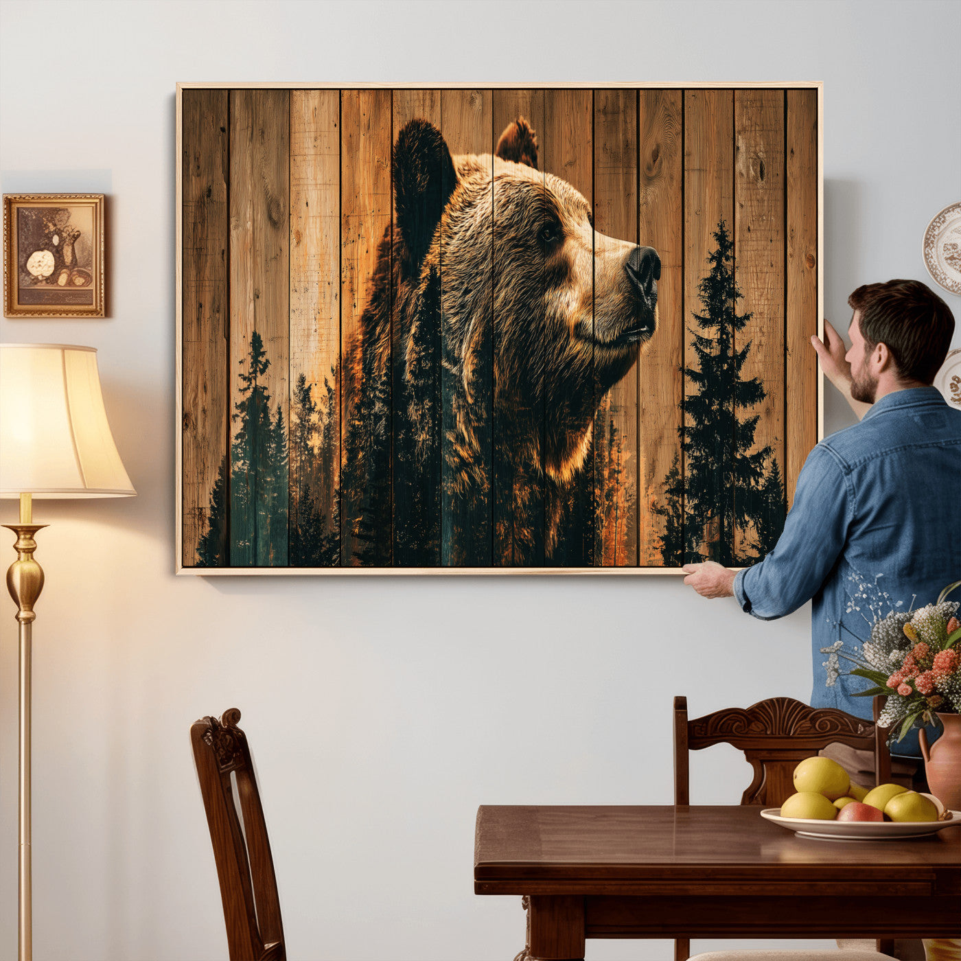 Rustic Bear Wall Art Canvas Print – Woodland Wildlife
