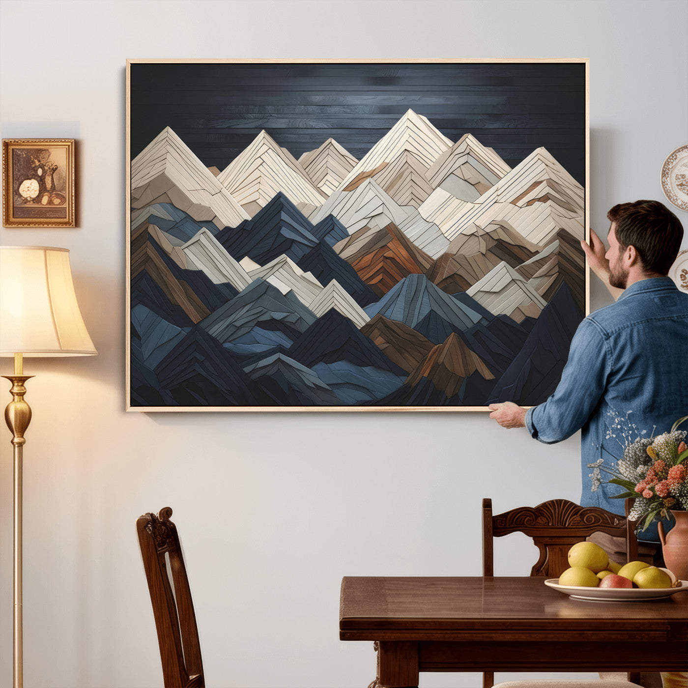 Wood Mountain Wall Art | Mountain Canvas Print Wood Decor |