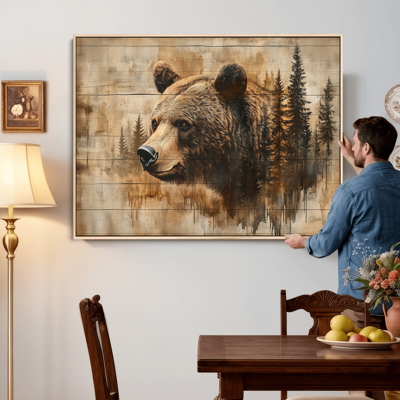 Rustic Grizzly Bear Wall Art, Abstract Grizzly 399 Bear Wall