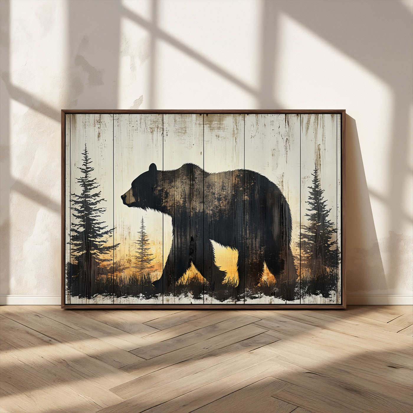 Vintage Bear Wall Art Canvas Print for Farmhouse - Mountain