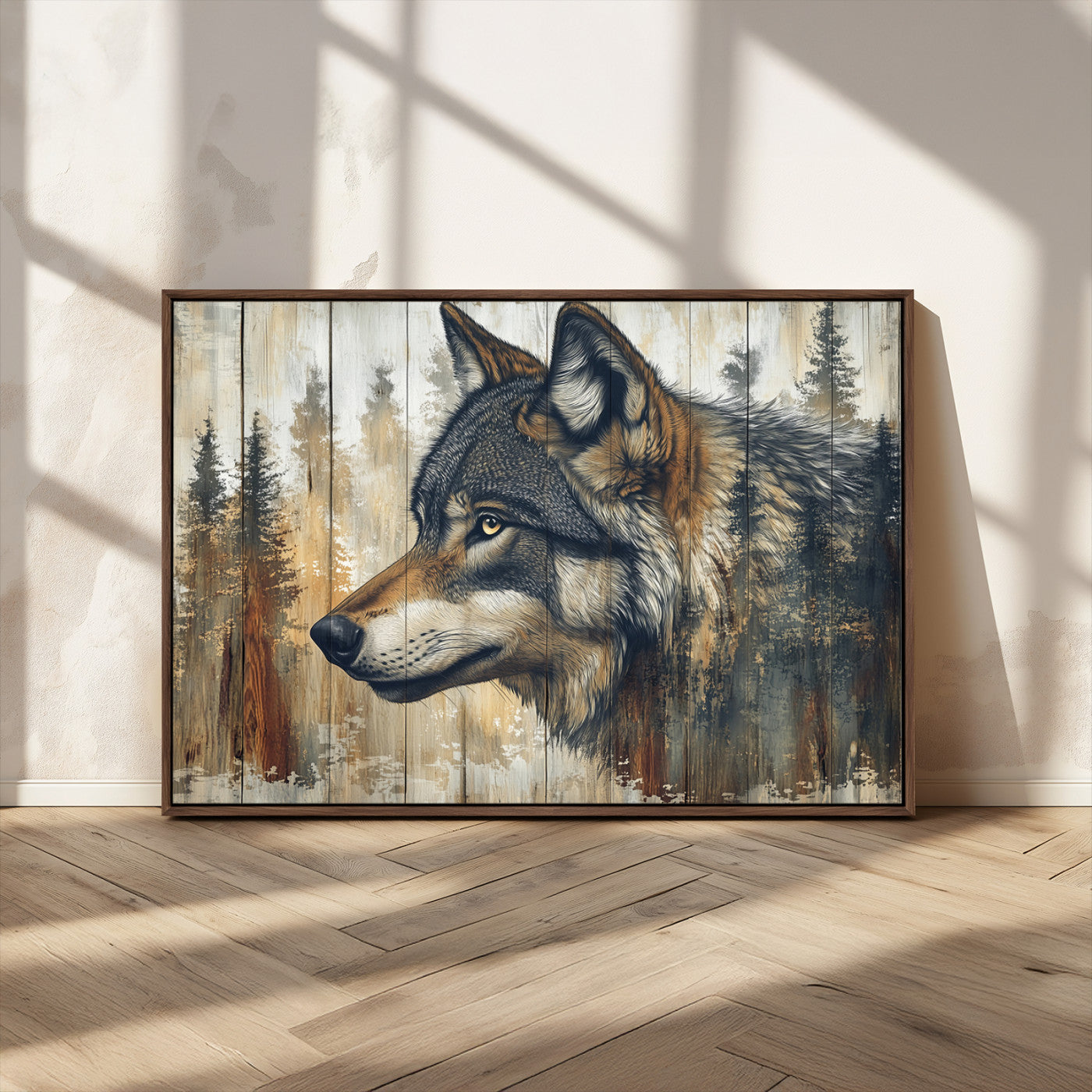 Rustic Wolf Wall Art Canvas Print – Vintage Woodland