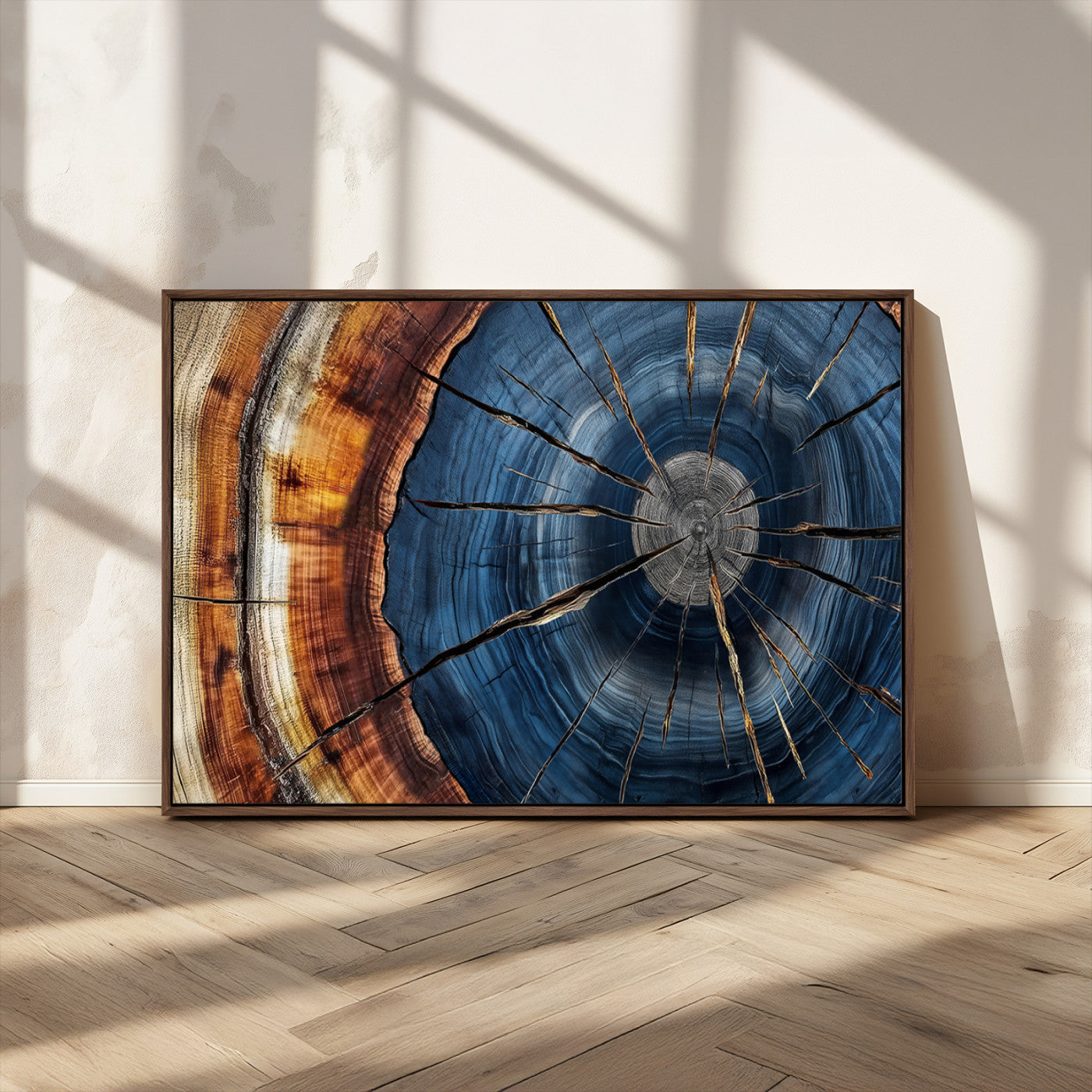 Framed Abstract Tree Ring Wall Art Print Natural Rustic Wood