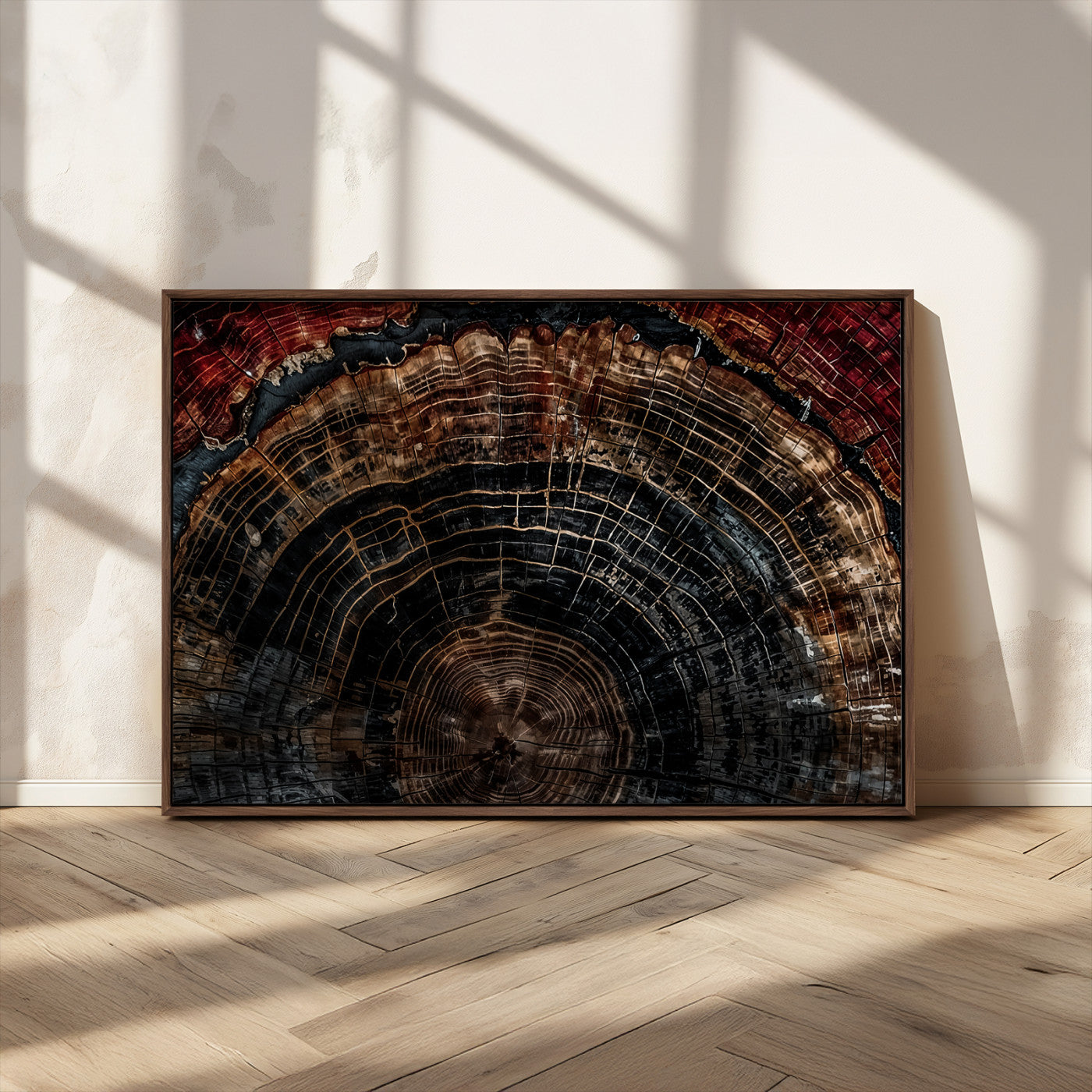 Dark Wood Ring Wall Art Canvas Print – Framed Abstract Tree