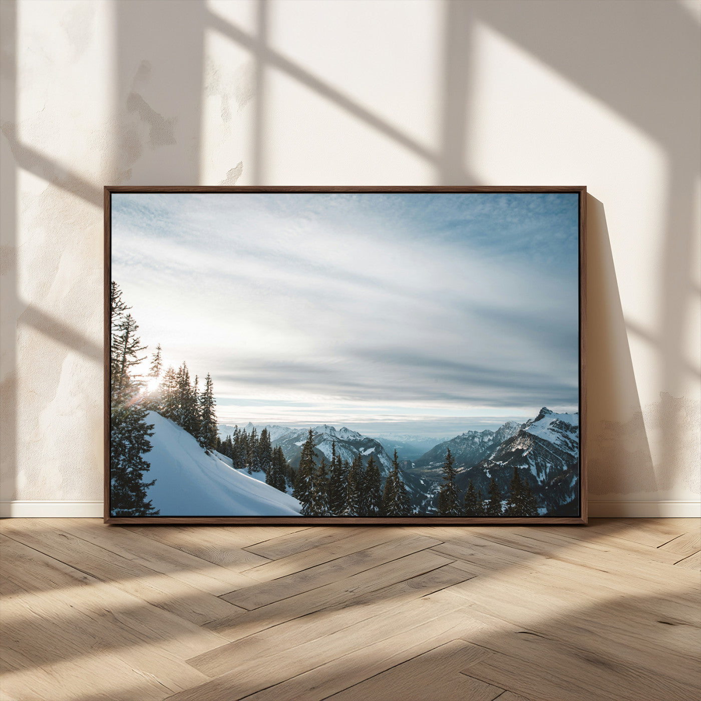 Snowy Mountains Wall Art Canvas Print – Framed Alpine