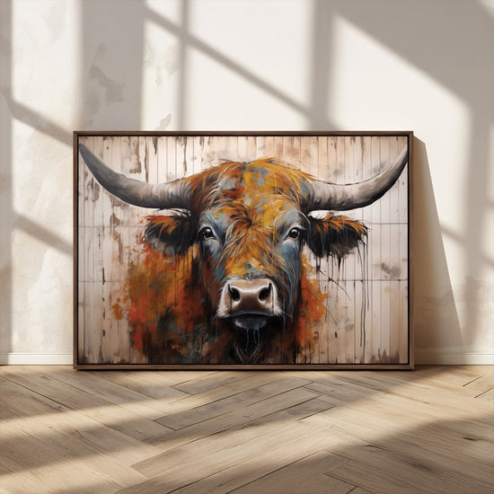 Scottish Highland Cow Cattle Art Print on Wood Style