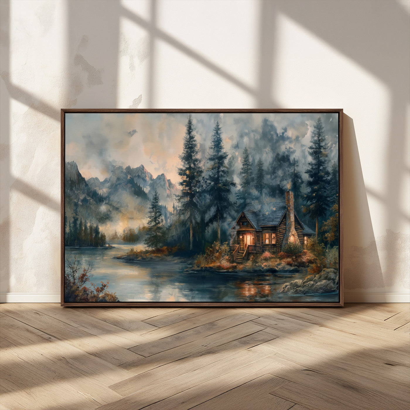 Rustic Cabin Woods Wall Art Print | Lake in a Forest Canvas