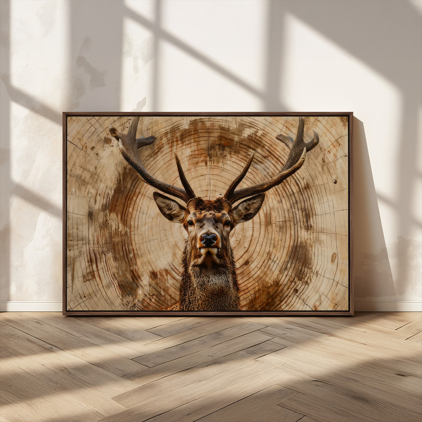 Wood Abstract Deer Wall Art | Rustic Wildlife Canvas Print |