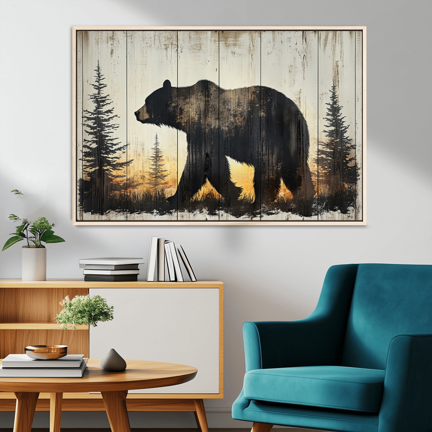 Vintage Bear Wall Art Canvas Print for Farmhouse - Mountain