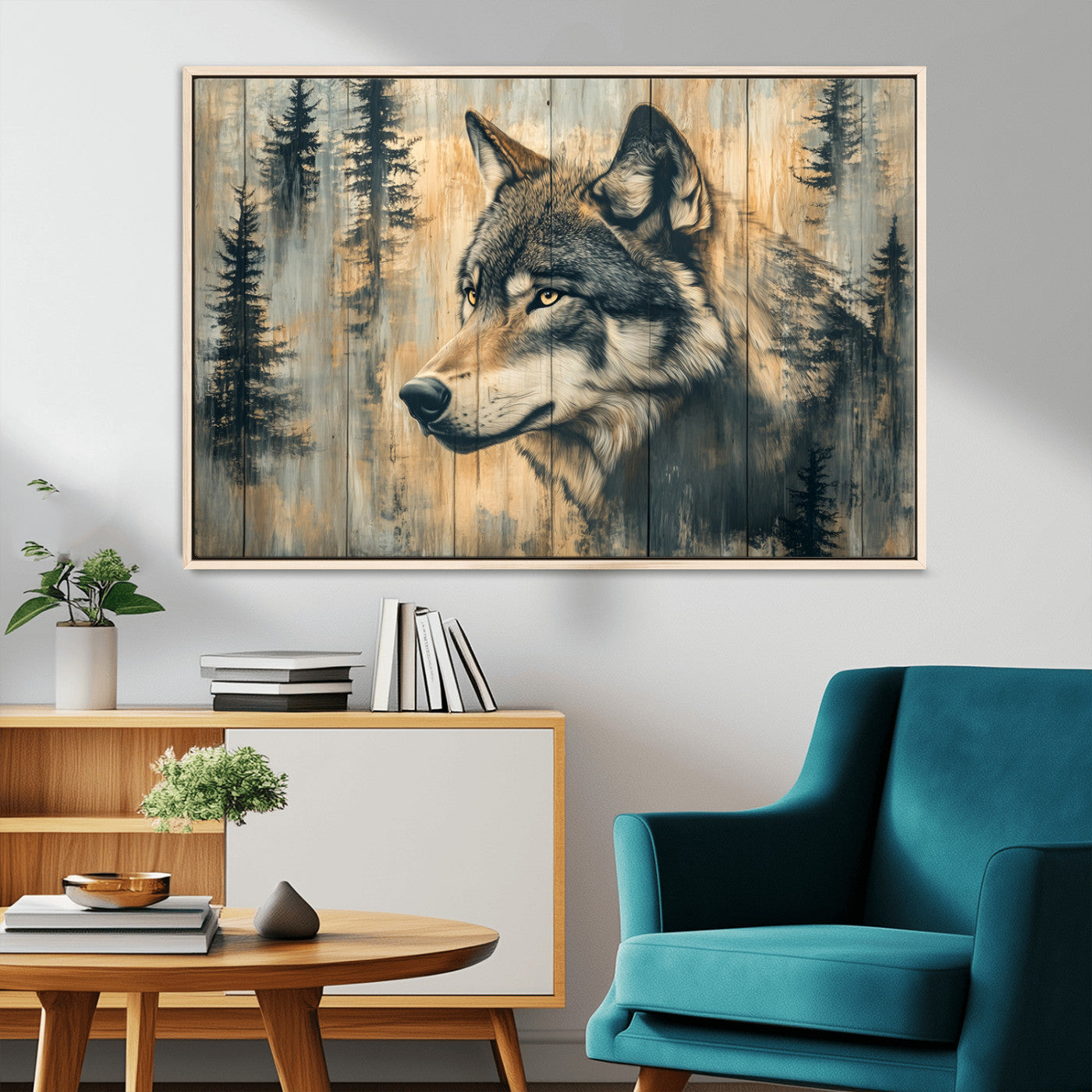 Wood Style Rustic Wolf Wall Art Canvas Print, Vintage