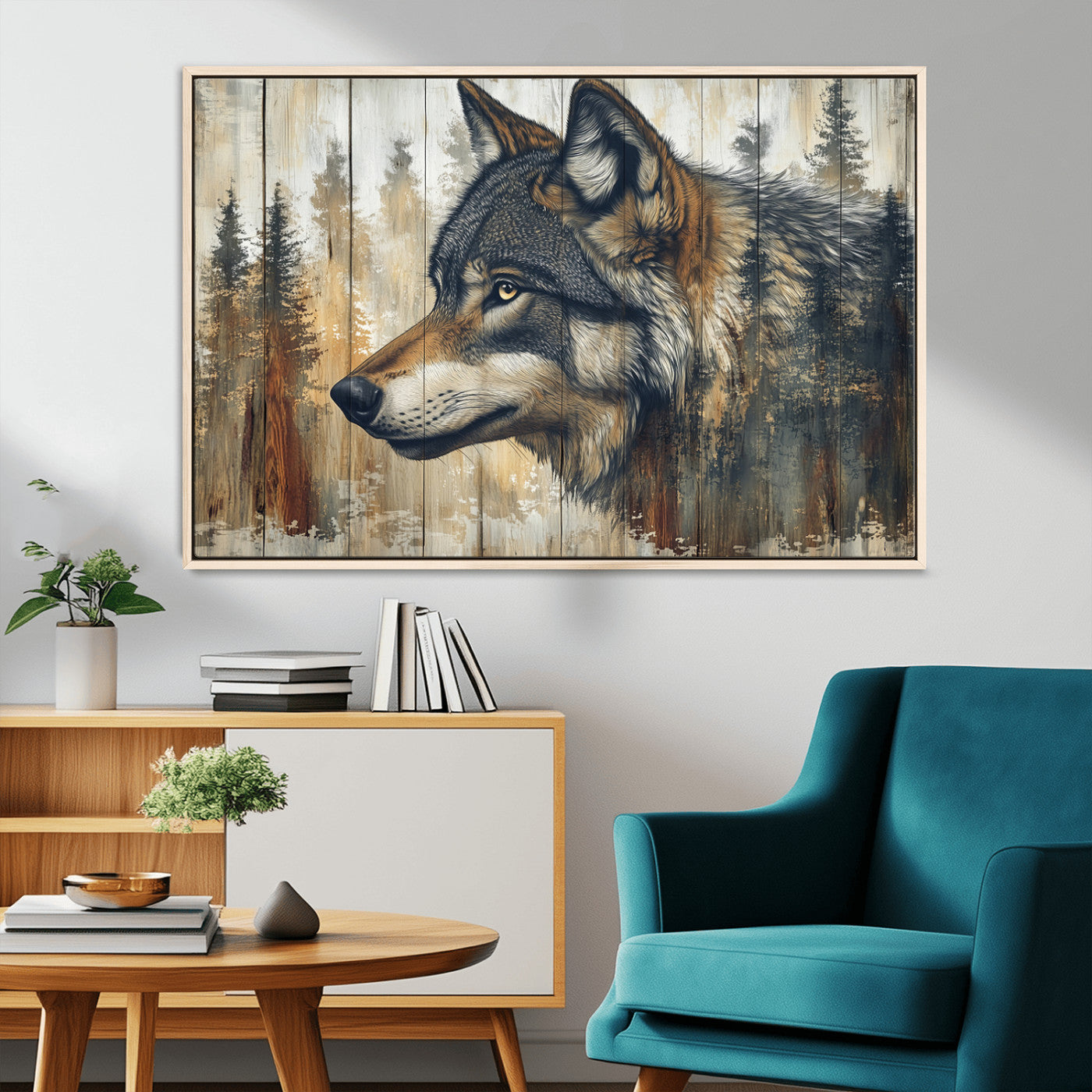 Rustic Wolf Wall Art Canvas Print – Vintage Woodland