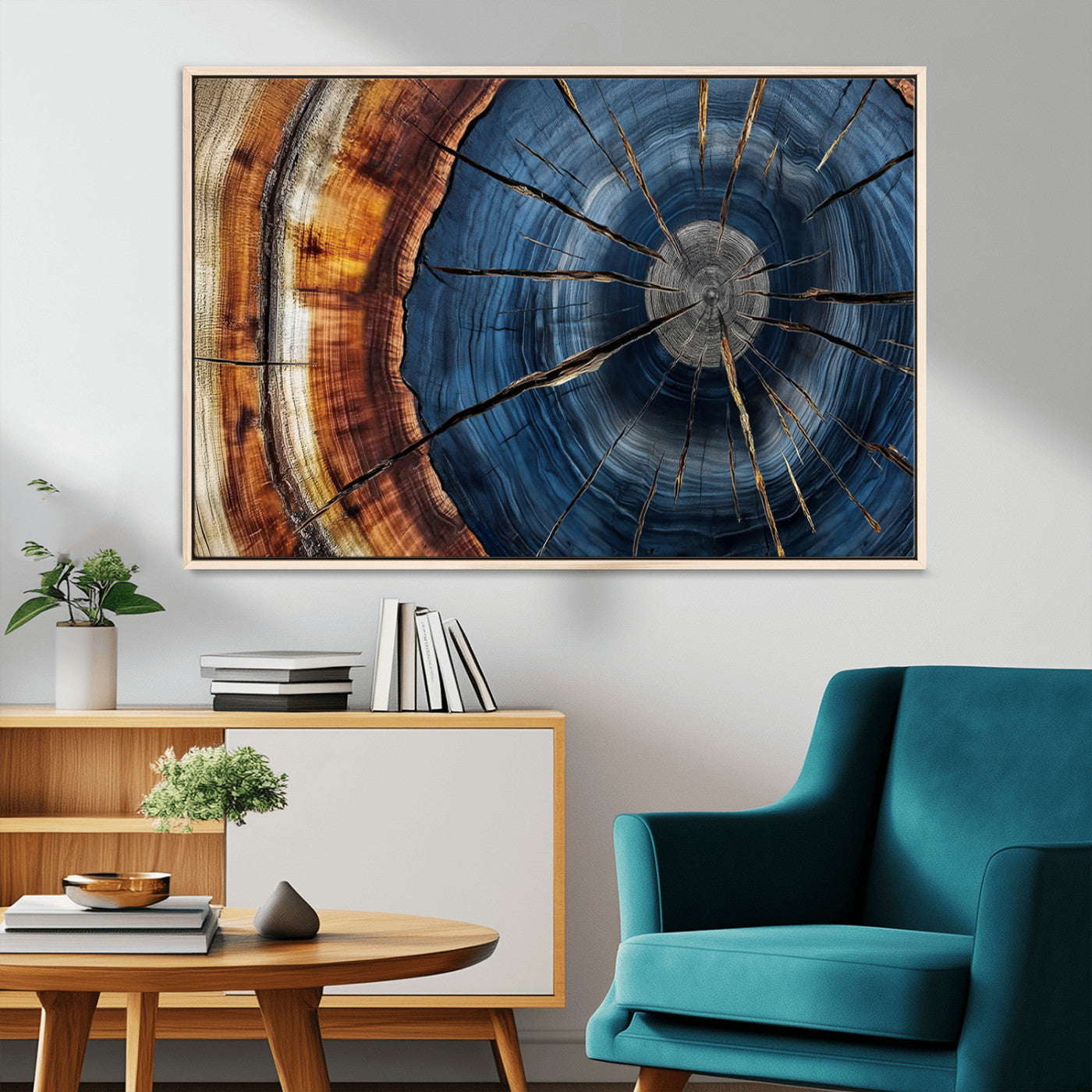 Framed Abstract Tree Ring Wall Art Print Natural Rustic Wood