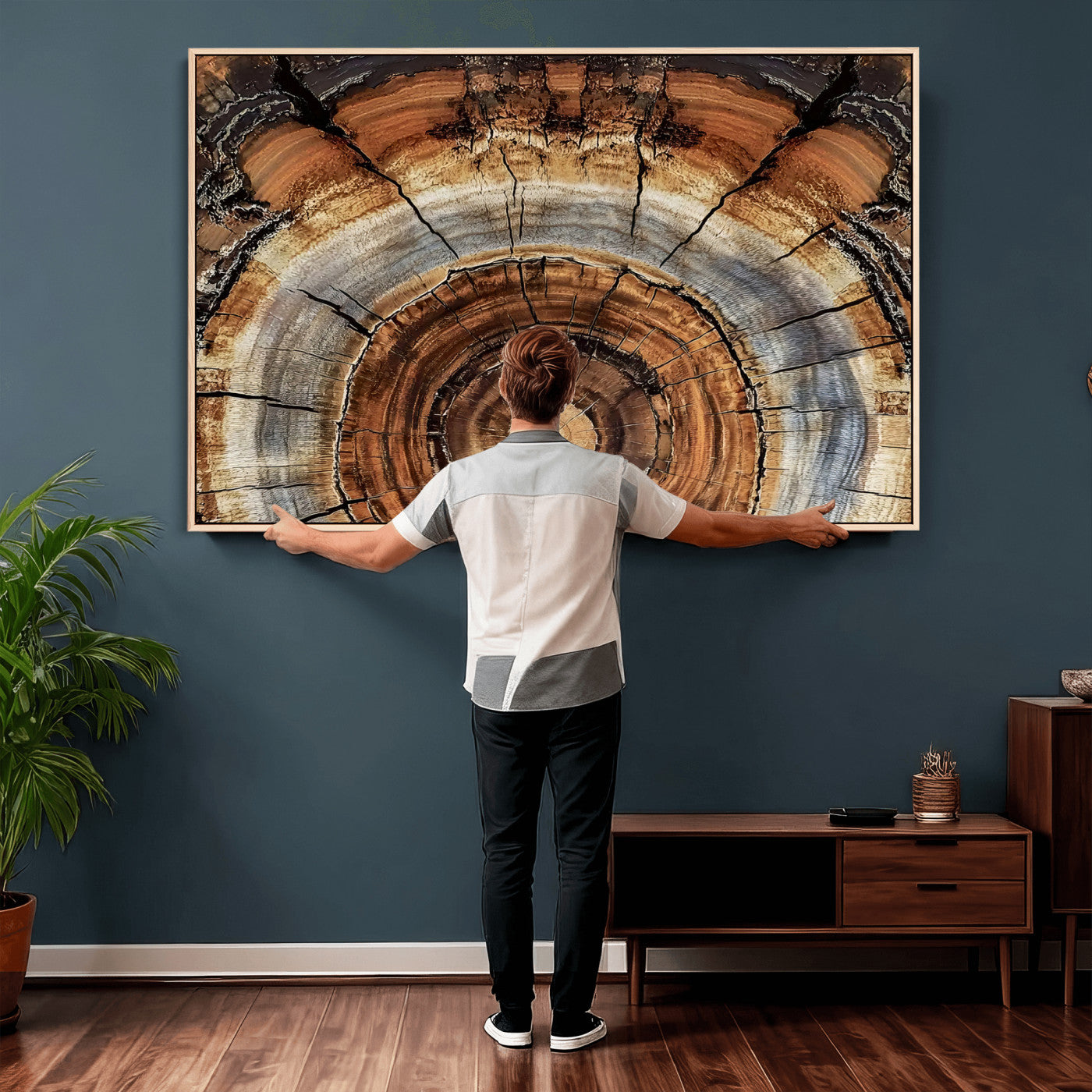 Tree Rings Wall Art Canvas Print – Rustic Wood Texture