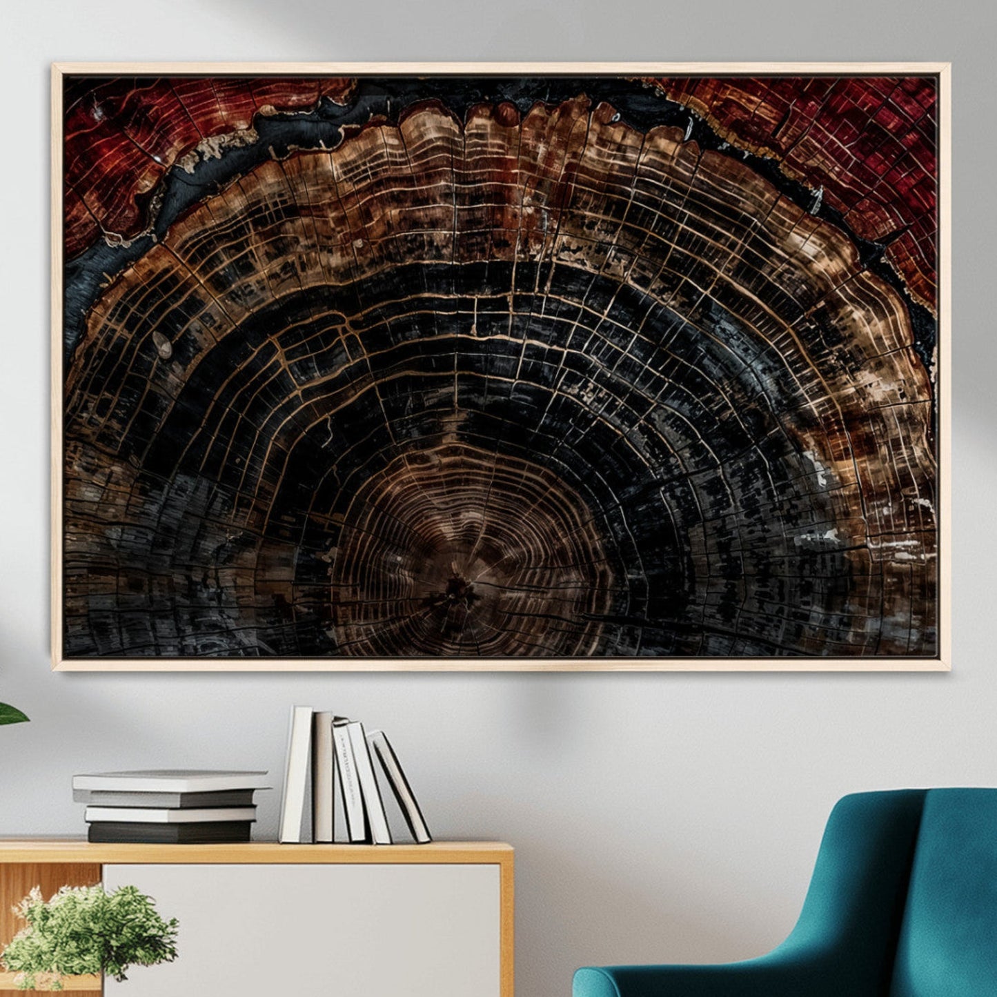 Dark Wood Ring Wall Art Canvas Print – Framed Abstract Tree