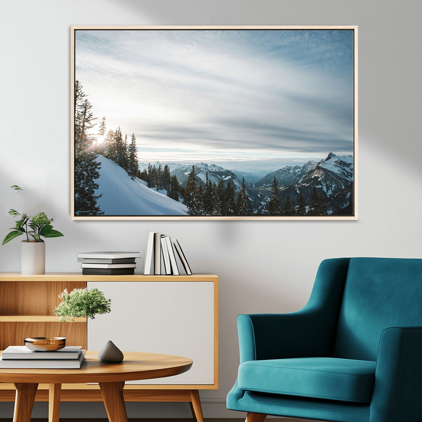 Snowy Mountains Wall Art Canvas Print – Framed Alpine