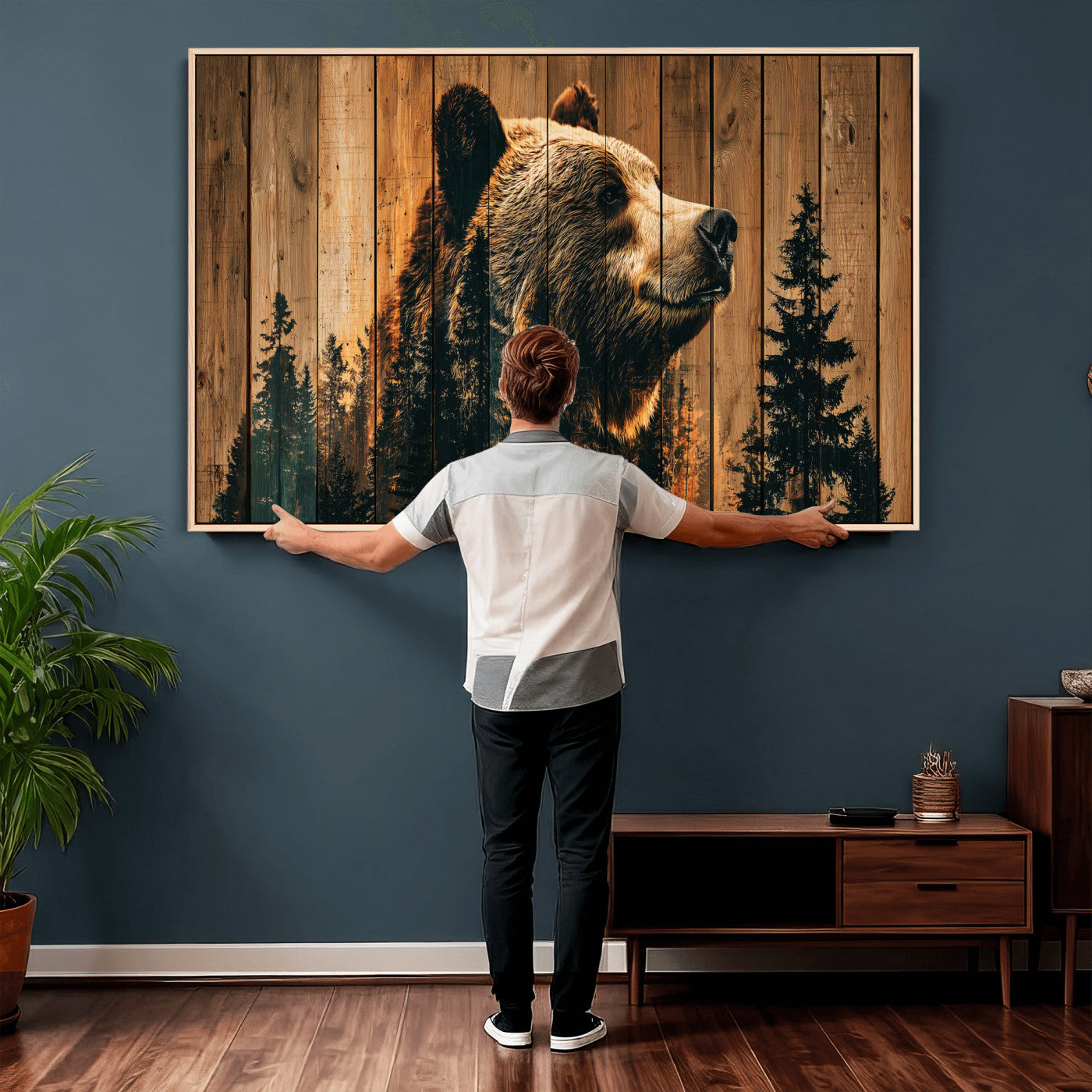 Rustic Bear Wall Art Canvas Print – Woodland Wildlife