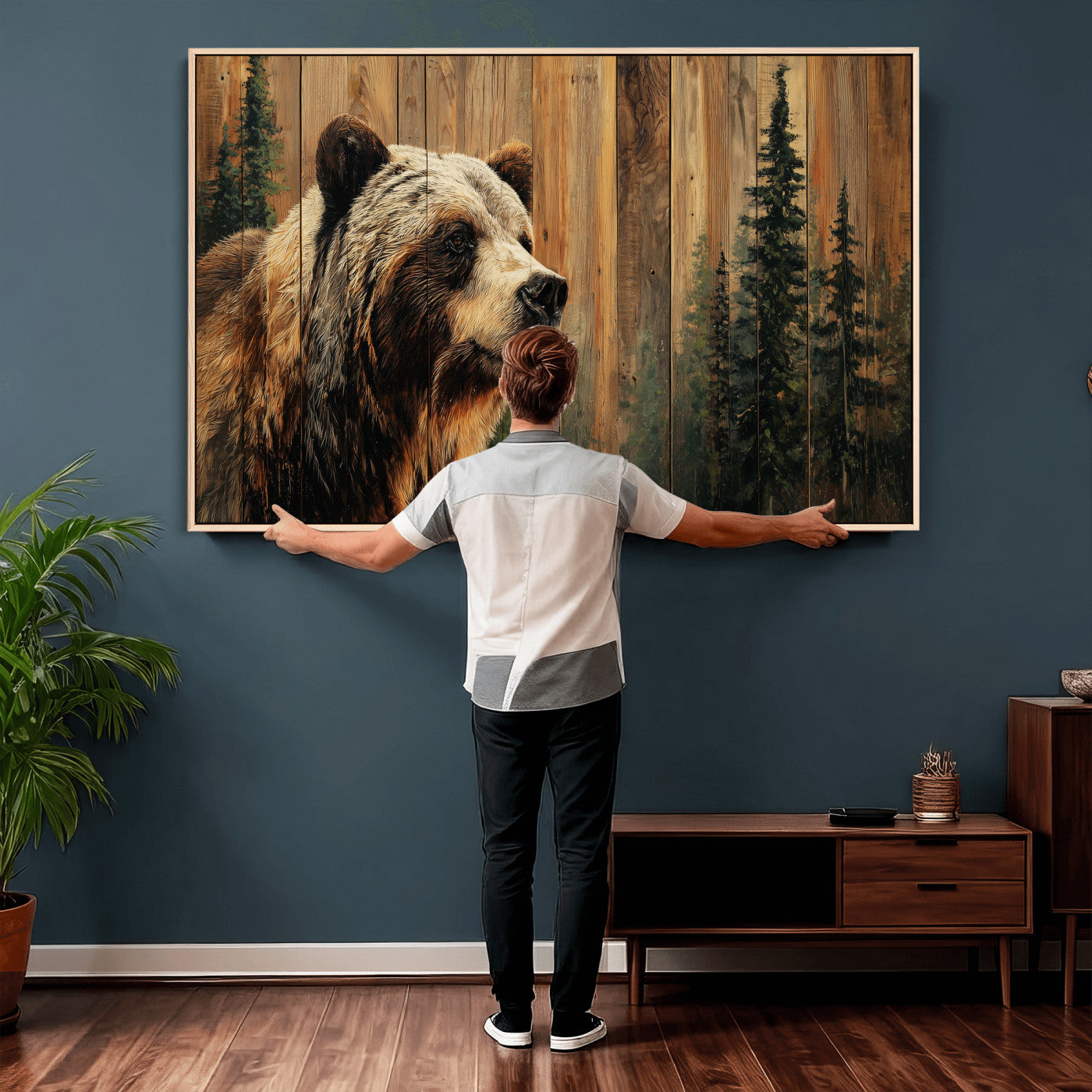 Grizzly Bear Wall Art Canvas Print, Rustic Wildlife Bear