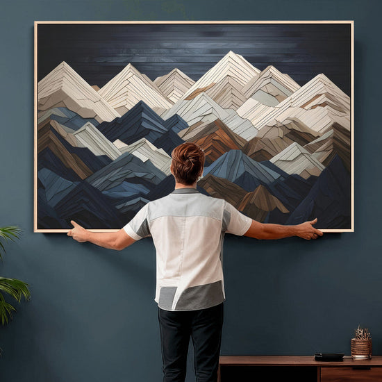 Wood Mountain Wall Art | Mountain Canvas Print Wood Decor |