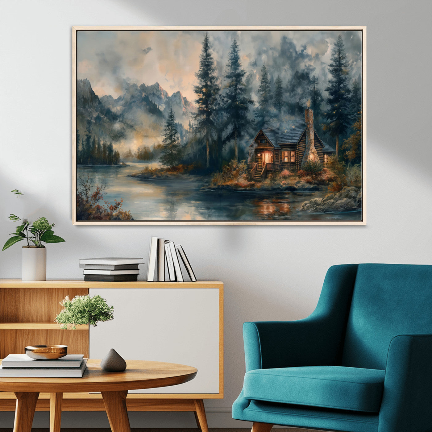 Rustic Cabin Woods Wall Art Print | Lake in a Forest Canvas