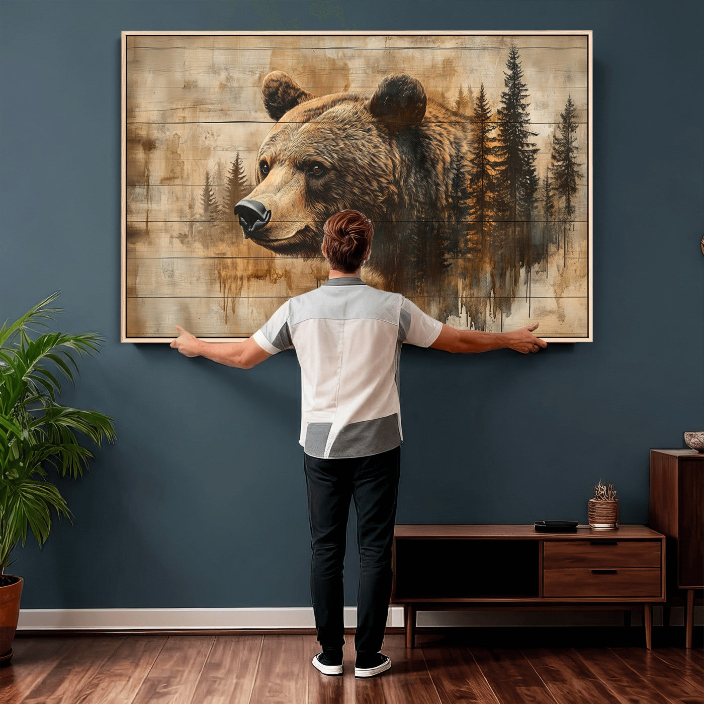 Rustic Grizzly Bear Wall Art, Abstract Grizzly 399 Bear Wall