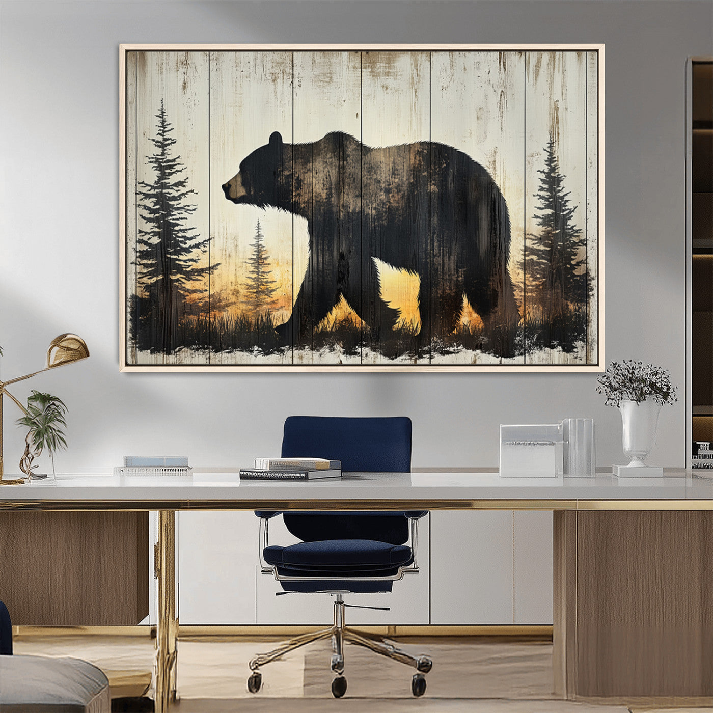 Vintage Bear Wall Art Canvas Print for Farmhouse - Mountain