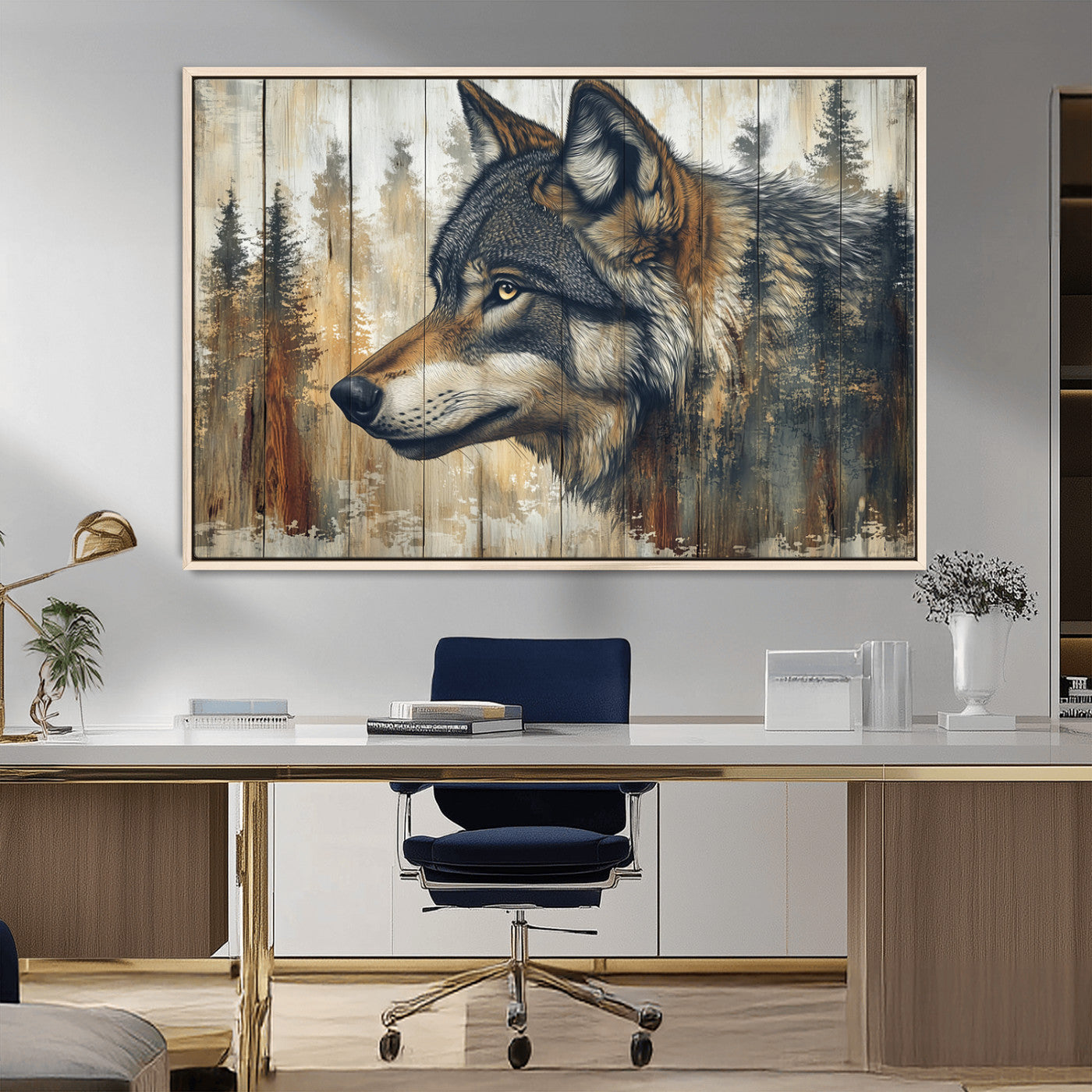 Rustic Wolf Wall Art Canvas Print – Vintage Woodland