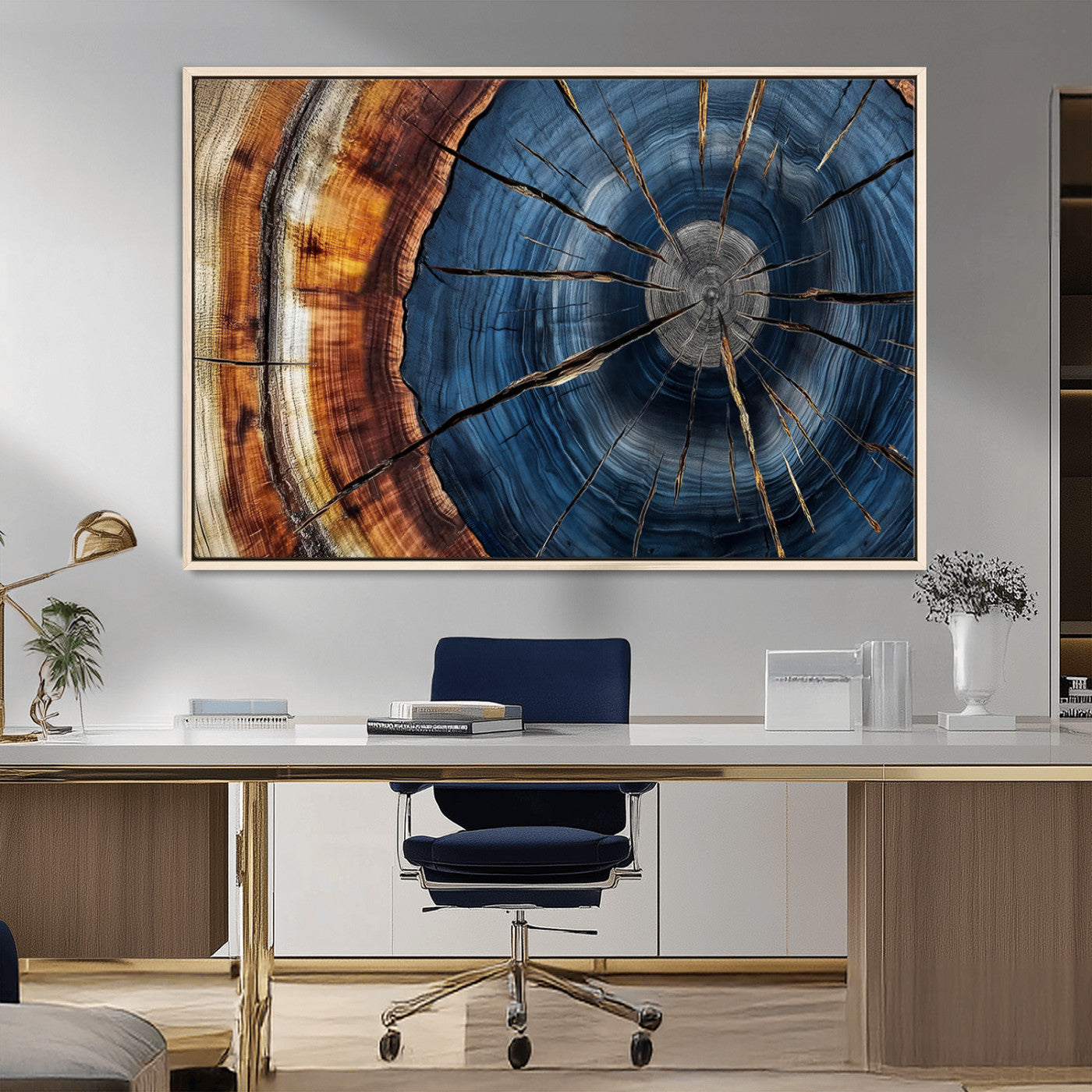 Framed Abstract Tree Ring Wall Art Print Natural Rustic Wood